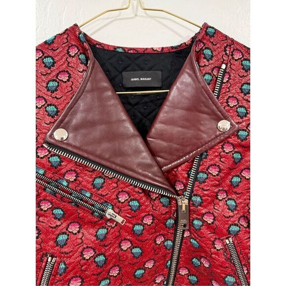 Isabel Marant Embroidered Leather Trim Moto Jacket Size S - Picture 2 of 8